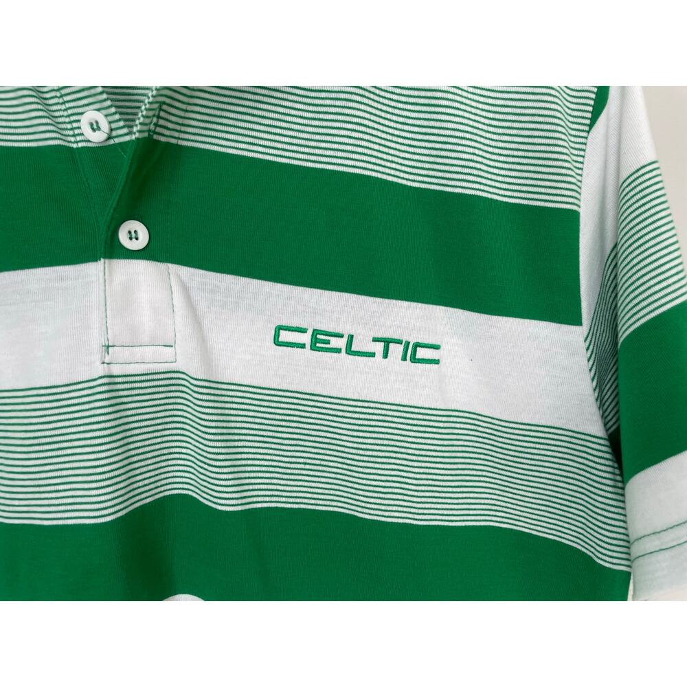 Celtic Football Club Soccer Stripped Polo Size Medium Green White Sports - Picture 4 of 6